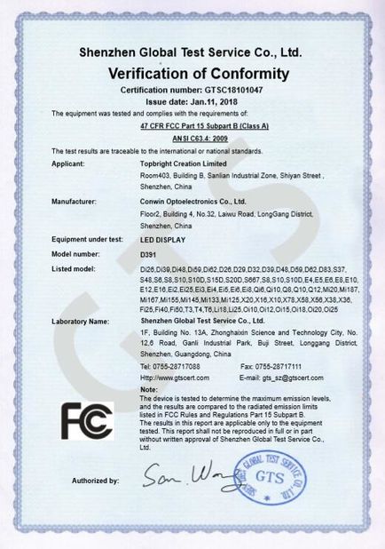 China Topbright Creation Limited Zertifizierungen